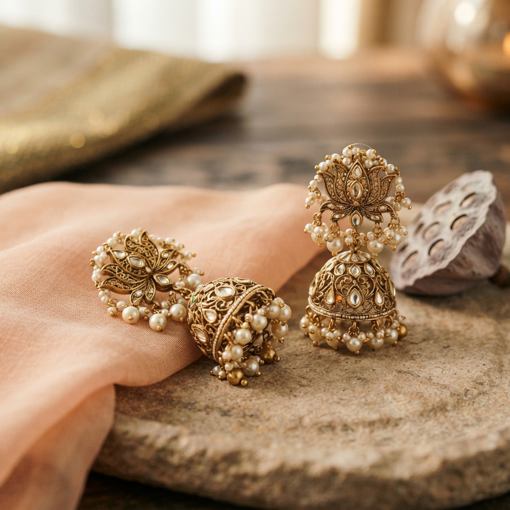 Lotus Jhumka Earrings